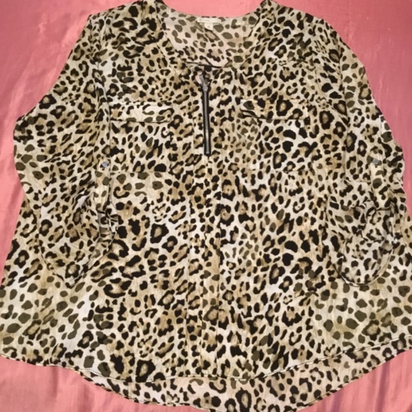 Animal Print Zipper Blouse EST 1946 XL - Picture 2 of 5